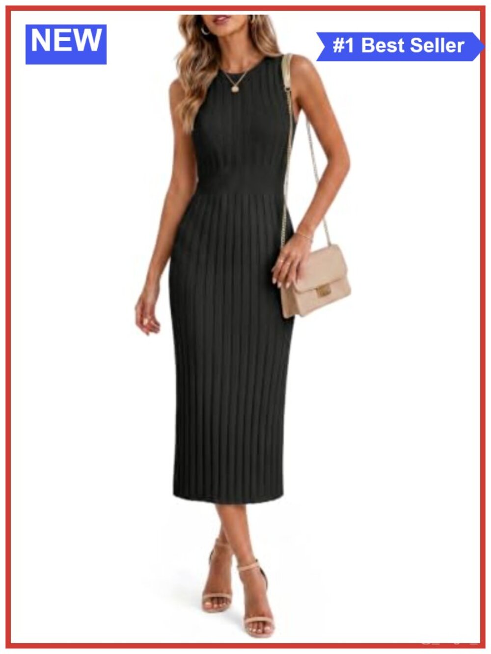 Ribbed Knit Sleeveless Bodycon Midi Dress Stretchy Tank Sweater Dress